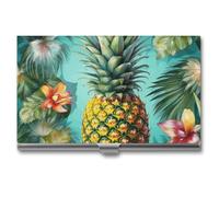 MNVTSKOP Metal Business Card Holder Slim Business Card Case Purse Name Cards Holders Tropical Pineapple Professional Businesses Cards Organizer Credit Carrier for Men Women, Tropical Pineapple, 3.7 ×