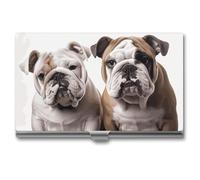 MNVTSKOP Metal Business Card Holder Slim Business Card Case Purse Name Cards Holders Two Cute Bulldog Dogs Professional Businesses Cards Organizer Credit Carrier for Men Women
