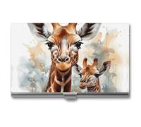 MNVTSKOP Metal Business Card Holder Slim Business Card Case Purse Name Cards Holders Watercolor Deer Giraffe Professional Businesses Cards Organizer Credit Carrier for Men Women, Watercolor Deer
