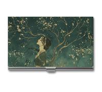 MNVTSKOP Metal Business Card Holder Slim Business Card Case Purse Name Cards Holders Wearing A Green Dress Professional Businesses Cards Organizer Credit Carrier for Men Women, Wearing A Green Dress