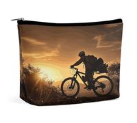 MNVTSKOP Mountain Bike in The Evening Cosmetic Bag Large Capacity Travel Makeup Bag Trendy Portable Toiletry Bag for Women