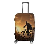 MNVTSKOP Mountain Bike in The Evening Luggage Covers Scratch-Resistant Washable Suitcase Cover Polyester Elastic Travel Baggage Protector for Suitcase Protector Cover, White, M