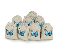 MNVTSKOP Muslin Bags Small Drawstring Bag Blue Butterfly And Clouds Muslin Sachet Bags Drawstring Jewelry Pouches Reusable Gift Bag Cloth Pouch for Wedding Party Favor Jewelry DIY Crafts 8pcs