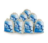 MNVTSKOP Muslin Bags Small Drawstring Bag Blue Fish Muslin Sachet Bags Drawstring Jewelry Pouches Reusable Gift Bag Cloth Pouch for Wedding Party Favor Jewelry DIY Crafts 8pcs