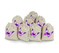MNVTSKOP Muslin Bags Small Drawstring Bag Butterfly Purple Muslin Sachet Bags Drawstring Jewelry Pouches Reusable Gift Bag Cloth Pouch for Wedding Party Favor Jewelry DIY Crafts 8pcs