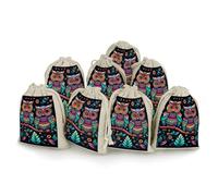 MNVTSKOP Muslin Bags Small Drawstring Bag Colorful Owl Pictures Muslin Sachet Bags Drawstring Jewelry Pouches Reusable Gift Bag Cloth Pouch for Wedding Party Favor Jewelry DIY Crafts 8pcs
