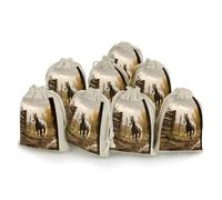 MNVTSKOP Muslin Bags Small Drawstring Bag Fence And Horse Muslin Sachet Bags Drawstring Jewelry Pouches Reusable Gift Bag Cloth Pouch for Wedding Party Favor Jewelry DIY Crafts 8pcs