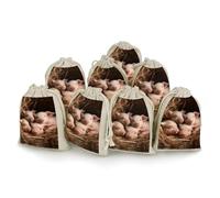 MNVTSKOP Muslin Bags Small Drawstring Bag Four Little Pigs Muslin Sachet Bags Drawstring Jewelry Pouches Reusable Gift Bag Cloth Pouch for Wedding Party Favor Jewelry DIY Crafts 8pcs
