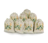 MNVTSKOP Muslin Bags Small Drawstring Bag Golden Green Plant Branches Muslin Sachet Bags Drawstring Jewelry Pouches Reusable Gift Bag Cloth Pouch for Wedding Party Favor Jewelry DIY Crafts 8pcs