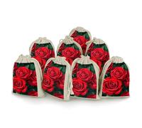 MNVTSKOP Muslin Bags Small Drawstring Bag Many Red Rose Muslin Sachet Bags Drawstring Jewelry Pouches Reusable Gift Bag Cloth Pouch for Wedding Party Favor Jewelry DIY Crafts 8pcs