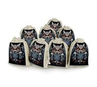 MNVTSKOP Muslin Bags Small Drawstring Bag Owl Muslin Sachet Bags Drawstring Jewelry Pouches Reusable Gift Bag Cloth Pouch for Wedding Party Favor Jewelry DIY Crafts 8pcs