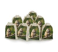 MNVTSKOP Muslin Bags Small Drawstring Bag Owl Tree Branches Muslin Sachet Bags Drawstring Jewelry Pouches Reusable Gift Bag Cloth Pouch for Wedding Party Favor Jewelry DIY Crafts 8pcs