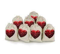 MNVTSKOP Muslin Bags Small Drawstring Bag Red Rose Love Heart Muslin Sachet Bags Drawstring Jewelry Pouches Reusable Gift Bag Cloth Pouch for Wedding Party Favor Jewelry DIY Crafts 8pcs