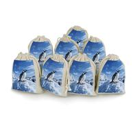 MNVTSKOP Muslin Bags Small Drawstring Bag Snow Mountain Penguin Muslin Sachet Bags Drawstring Jewelry Pouches Reusable Gift Bag Cloth Pouch for Wedding Party Favor Jewelry DIY Crafts 8pcs