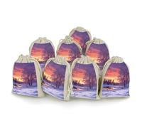 MNVTSKOP Muslin Bags Small Drawstring Bag Winter Landscape Muslin Sachet Bags Drawstring Jewelry Pouches Reusable Gift Bag Cloth Pouch for Wedding Party Favor Jewelry DIY Crafts 8pcs