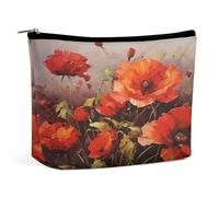 MNVTSKOP Oil Painting Red Flower Cosmetic Bag Large Capacity Travel Makeup Bag Trendy Portable Toiletry Bag for Women