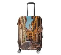 MNVTSKOP Old Courtyard Cafe Chair City, Rome, Italy Luggage Covers Scratch-Resistant Washable Suitcase Cover Polyester Elastic Travel Baggage Protector for Suitcase Protector Cover, White, M