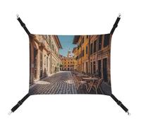 MNVTSKOP Old Courtyard Cafe Chair City, Rome, Italy Pet Hammock Breathable Cat Hanging Hammock with Adjustable Straps and Metal Hooks Plush Small Animal Soft Hideout Bed for Indoor and Outdoor