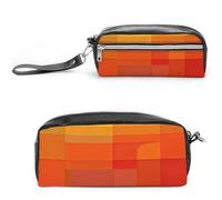 MNVTSKOP Orange And Gray Abstract Makeup Bag Small Cosmetic Travel Case Portable Stationery Organizer for Women Teacher