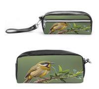MNVTSKOP Outdoor Olive Green Flowering Birds Makeup Bag Small Cosmetic Travel Case Portable Stationery Organizer for Women Teacher
