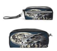 MNVTSKOP Owl And Moon Makeup Bag Small Cosmetic Travel Case Portable Stationery Organizer for Women Teacher