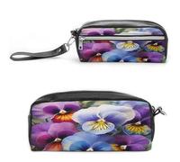 MNVTSKOP Pansy Perfection Makeup Bag Small Cosmetic Travel Case Portable Stationery Organizer for Women Teacher