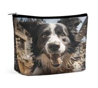 MNVTSKOP Pastor Border Collie Cosmetic Bag Large Capacity Travel Makeup Bag Trendy Portable Toiletry Bag for Women