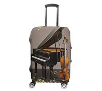 MNVTSKOP Piano Violin Music Notes Luggage Covers Scratch-Resistant Washable Suitcase Cover Polyester Elastic Travel Baggage Protector for Suitcase Protector Cover, White, L