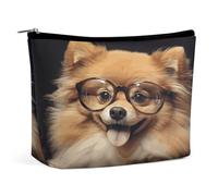 MNVTSKOP Pomeranian Dog Wearing Glasses Cosmetic Bag Large Capacity Travel Makeup Bag Trendy Portable Toiletry Bag for Women