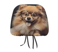 MNVTSKOP Pomeranian Dog Wearing Glasses Headrest Covers for Cars Universal Anti-Dirty Car Head Rest Protector Easy to Install Durable Breathable Vehicle Accessories for Auto Trucks SUVs