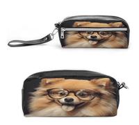 MNVTSKOP Pomeranian Dog Wearing Glasses Makeup Bag Small Cosmetic Travel Case Portable Stationery Organizer for Women Teacher