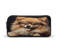 MNVTSKOP Pomeranian Dog Wearing Glasses Pencil Case Large Capacity Pencil Pouch Office Pencil Bag for Men Women Desk Organizer