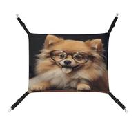 MNVTSKOP Pomeranian Dog Wearing Glasses Pet Hammock Breathable Cat Hanging Hammock with Adjustable Straps and Metal Hooks Plush Small Animal Soft Hideout Bed for Indoor and Outdoor