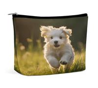 MNVTSKOP Puppy Crossing The Grass Cosmetic Bag Large Capacity Travel Makeup Bag Trendy Portable Toiletry Bag for Women