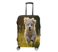 MNVTSKOP Puppy Crossing The Grass Luggage Covers Scratch-Resistant Washable Suitcase Cover Polyester Elastic Travel Baggage Protector for Suitcase Protector Cover, White, S