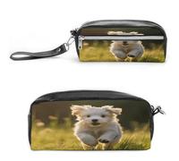 MNVTSKOP Puppy Crossing The Grass Makeup Bag Small Cosmetic Travel Case Portable Stationery Organizer for Women Teacher