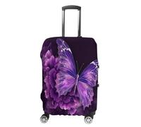 MNVTSKOP Purple Butterfly Floral Luggage Covers Scratch-Resistant Washable Suitcase Cover Polyester Elastic Travel Baggage Protector for Suitcase Protector Cover, White, L