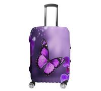 MNVTSKOP Purple Butterfly Luggage Covers Scratch-Resistant Washable Suitcase Cover Polyester Elastic Travel Baggage Protector for Suitcase Protector Cover, White, M