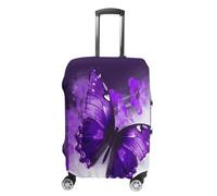 MNVTSKOP Purple Butterfly Luggage Covers Scratch-Resistant Washable Suitcase Cover Polyester Elastic Travel Baggage Protector for Suitcase Protector Cover, White, M