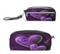 MNVTSKOP Purple Hearts Makeup Bag Small Cosmetic Travel Case Portable Stationery Organizer for Women Teacher