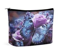 MNVTSKOP Purple Rose And Butterfly Cosmetic Bag Large Capacity Travel Makeup Bag Trendy Portable Toiletry Bag for Women