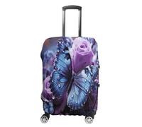 MNVTSKOP Purple Rose And Butterfly Luggage Covers Scratch-Resistant Washable Suitcase Cover Polyester Elastic Travel Baggage Protector for Suitcase Protector Cover, White, M