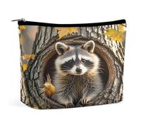 MNVTSKOP Raccoon in The Fall Tree Hole Cosmetic Bag Large Capacity Travel Makeup Bag Trendy Portable Toiletry Bag for Women