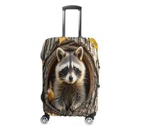 MNVTSKOP Raccoon in The Fall Tree Hole Luggage Covers Scratch-Resistant Washable Suitcase Cover Polyester Elastic Travel Baggage Protector for Suitcase Protector Cover, White, XL