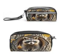MNVTSKOP Raccoon in The Fall Tree Hole Makeup Bag Small Cosmetic Travel Case Portable Stationery Organizer for Women Teacher
