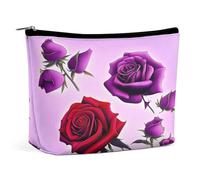MNVTSKOP Red And Purple Roses Cosmetic Bag Large Capacity Travel Makeup Bag Trendy Portable Toiletry Bag for Women