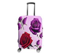 MNVTSKOP Red And Purple Roses Luggage Covers Scratch-Resistant Washable Suitcase Cover Polyester Elastic Travel Baggage Protector for Suitcase Protector Cover, White, L