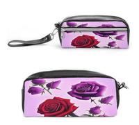 MNVTSKOP Red And Purple Roses Makeup Bag Small Cosmetic Travel Case Portable Stationery Organizer for Women Teacher