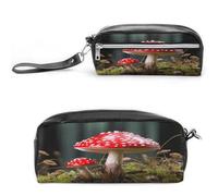 MNVTSKOP Red And White Mushroom Makeup Bag Small Cosmetic Travel Case Portable Stationery Organizer for Women Teacher
