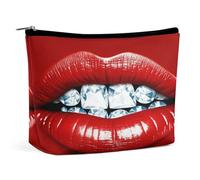 MNVTSKOP Red Lips With Diamond Cosmetic Bag Large Capacity Travel Makeup Bag Trendy Portable Toiletry Bag for Women